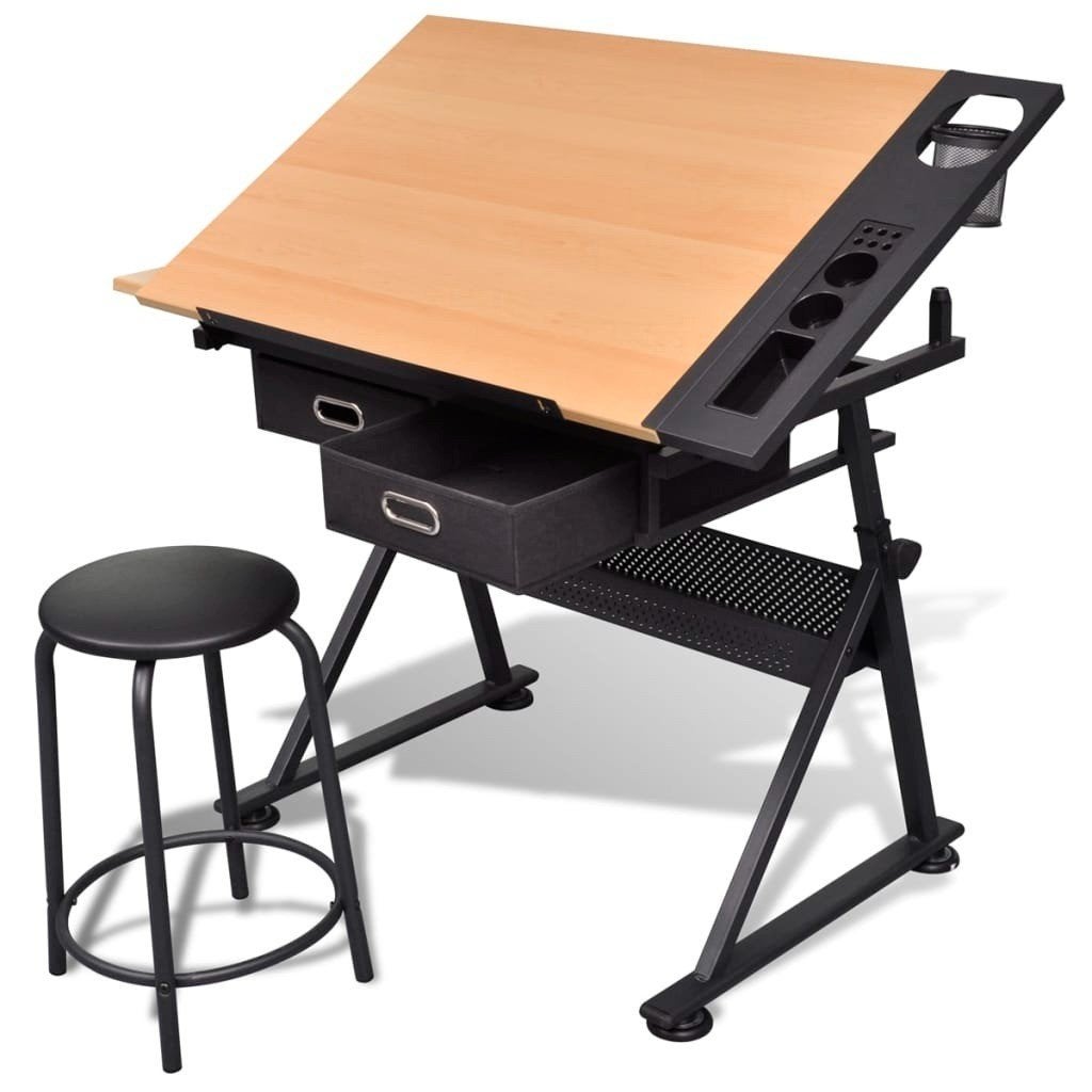 Tekentafel met 2 lades en kruk **NIEUW**, Doe-het-zelf en Verbouw, Tekentafels, Ophalen, Nieuw, Minder dan 130 cm
