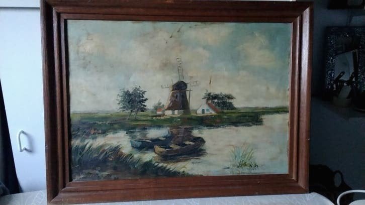 Oud Hollands aanzicht aan het water, Ophalen of Verzenden
