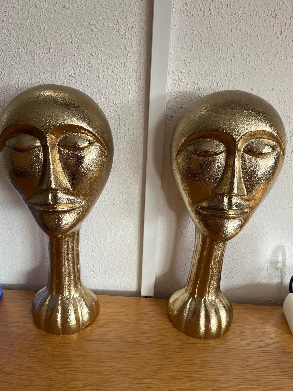 Gouden metalen decoratieve hoofden (set van 2), Ophalen of Verzenden, Zo goed als nieuw, Goud, Metaal