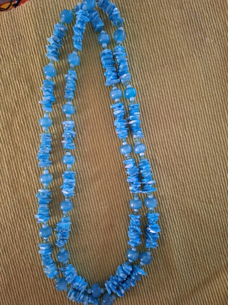 Hemelsblauwe ketting schelp, Verzenden, Zo goed als nieuw, Blauw, Steen of Mineraal