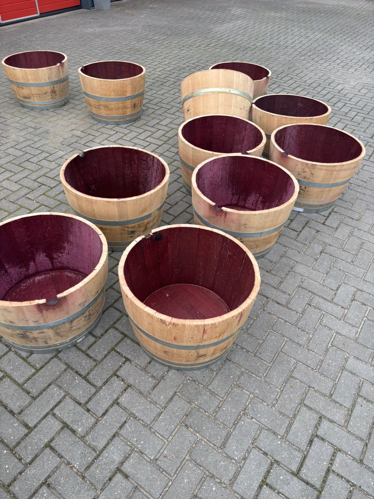 Eiken halfe wijnvaten te koop, Ophalen, Overige materialen, 40 cm of meer, Rond