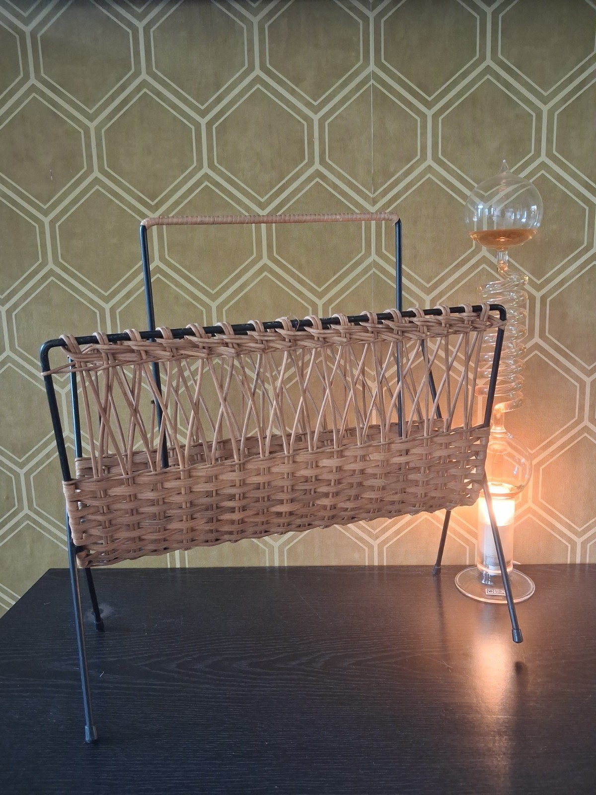 Vintage Tijdschriftenrek Jaren '50 Rotan, Huis en Inrichting, Woonaccessoires | Krantenbakken en Lectuurbakken, Gebruikt, Natuurlijk materiaal