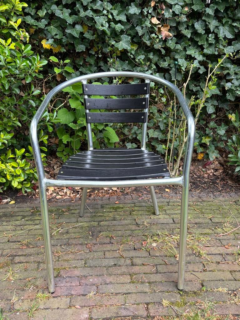 Stapelbare tuinstoelen, aluminium frame en antraciet latten, Ophalen, Gebruikt, Aluminium, Stapelbaar