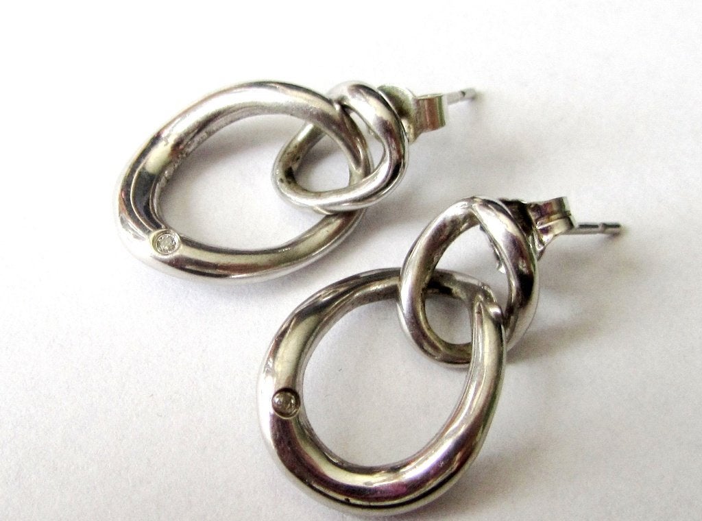 925 Zilveren Oorbellen oorstekers bezet met Diamanten, Ophalen, Zilver, Oorbellen, Met edelsteen