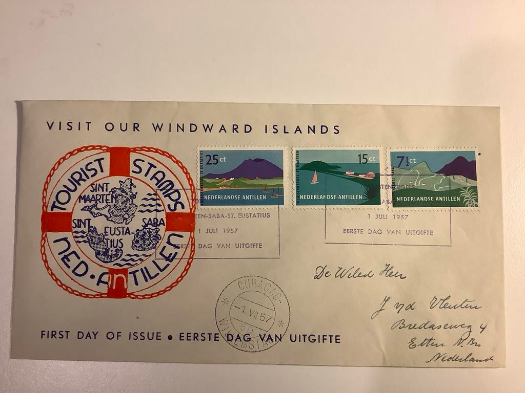FDC Nederlandse Antillen 1957 Windward Islands, Postzegels en Munten, Postzegels | Eerstedagenveloppen, Ophalen of Verzenden