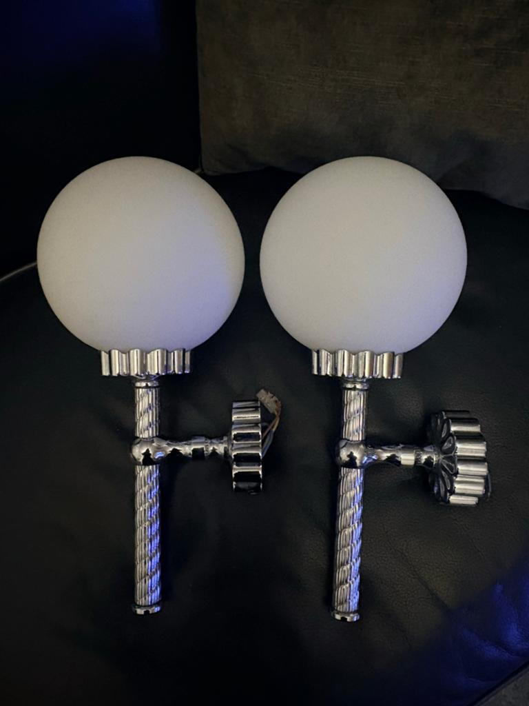 Vintage art-deco wandlampen gecanneleerd metaal rvs, Huis en Inrichting, Lampen | Wandlampen, Ophalen of Verzenden, Zo goed als nieuw