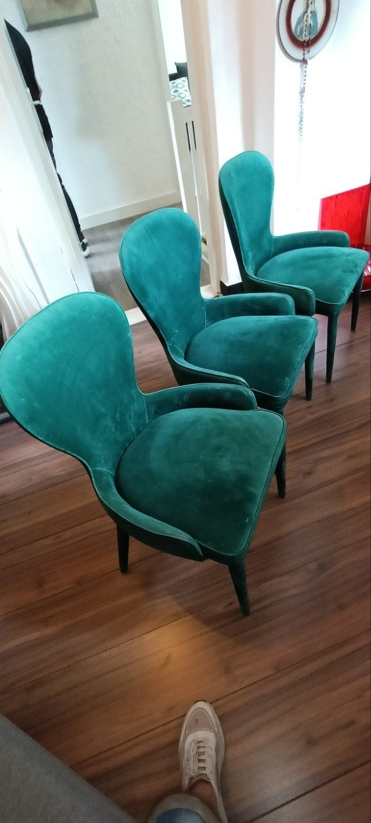 3x PollsPotten Aunty velvet groen stoelen, Ophalen, Zo goed als nieuw, 75 tot 100 cm, 50 tot 75 cm