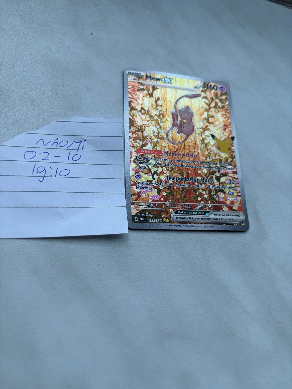 Mew ex 152/128 Pokémon kaart, Ophalen of Verzenden, Zo goed als nieuw, Losse kaart, Foil