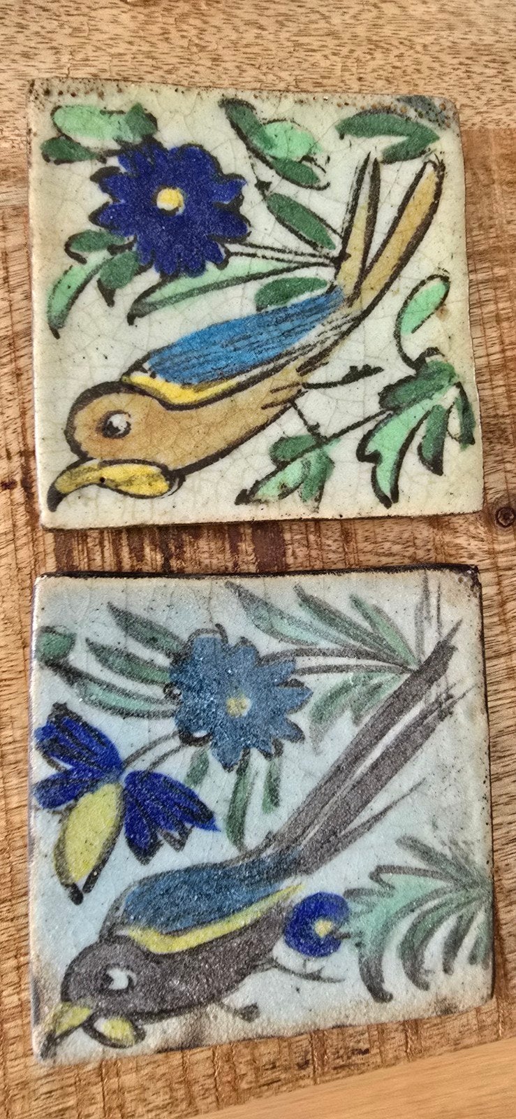 Set van 2 handgeschilderde Perzische  vintage tegels met vog, Antiek en Kunst, Ophalen of Verzenden