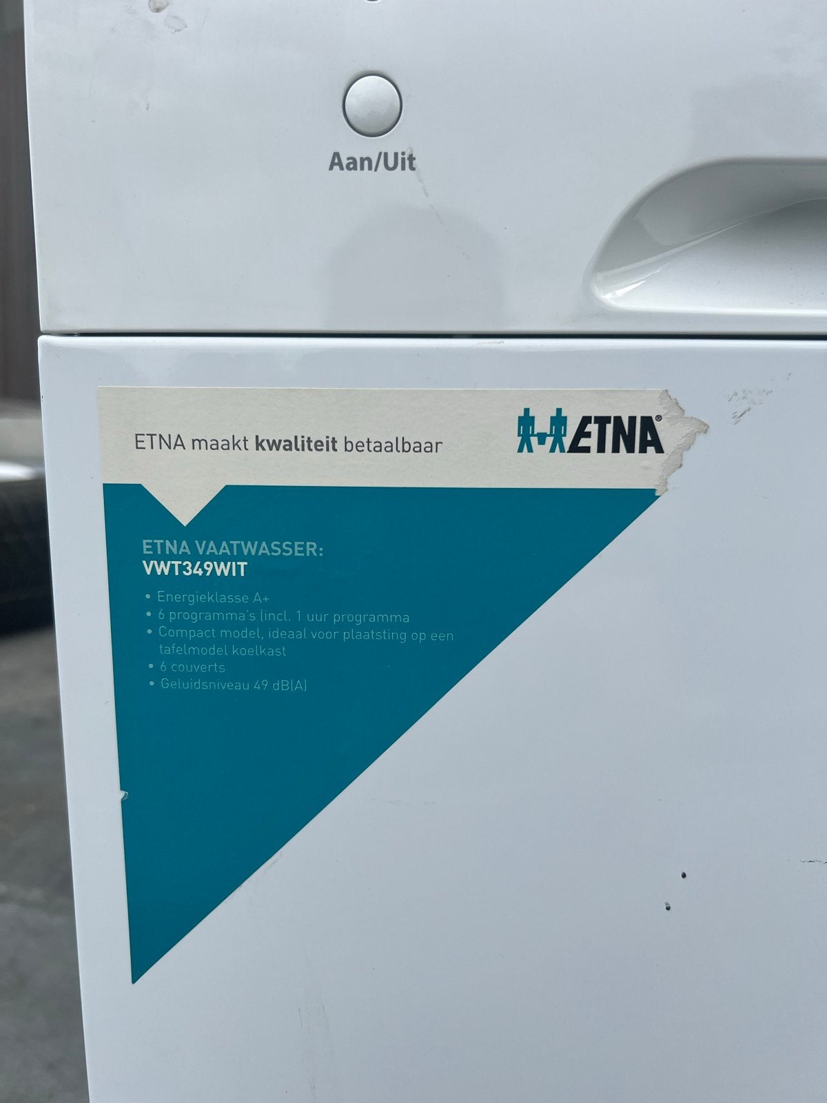 ETNA VWT349WIT Compacte Tafelmodel Vaatwasser, Ophalen, Minder dan 10 liter, Zo goed als nieuw, Energieklasse A of zuiniger
