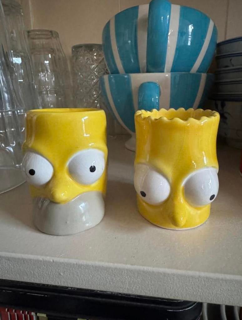 Homer en Bart Simpson eierdopjes, Huis en Inrichting, Keuken | Servies, Ophalen of Verzenden, Zo goed als nieuw, Overige stijlen