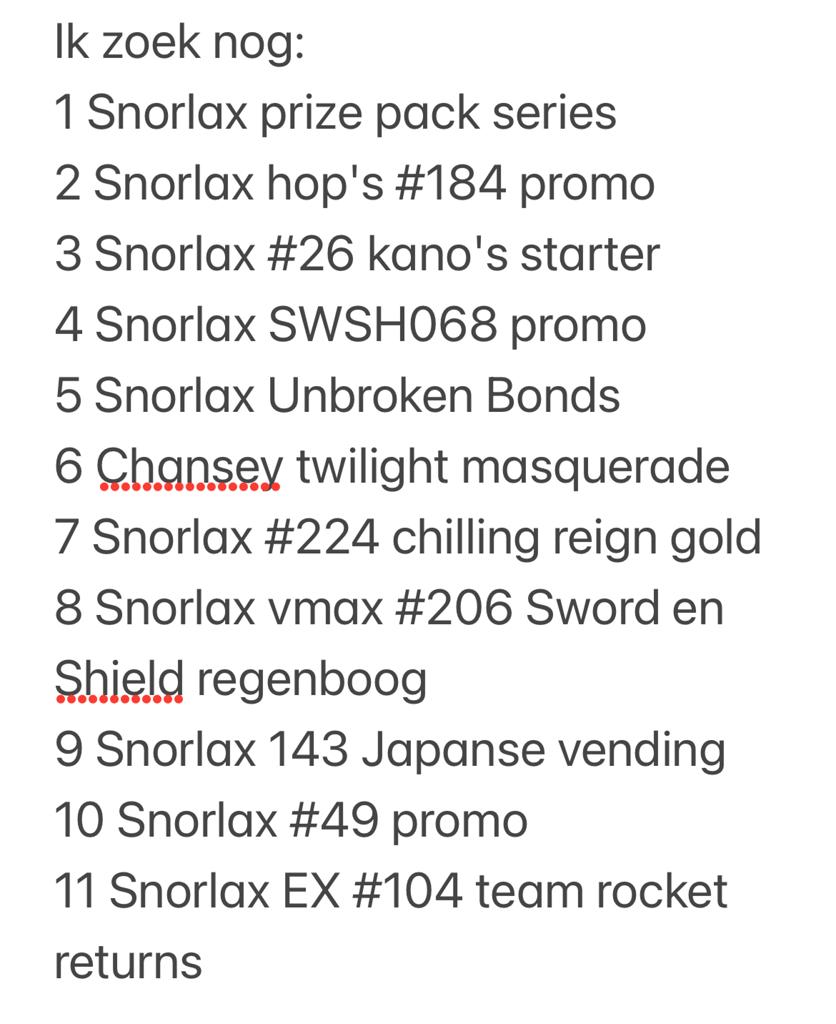 Gezocht: Specifieke Pokémon kaarten (Snorlax), Ophalen of Verzenden, Zo goed als nieuw, Losse kaart