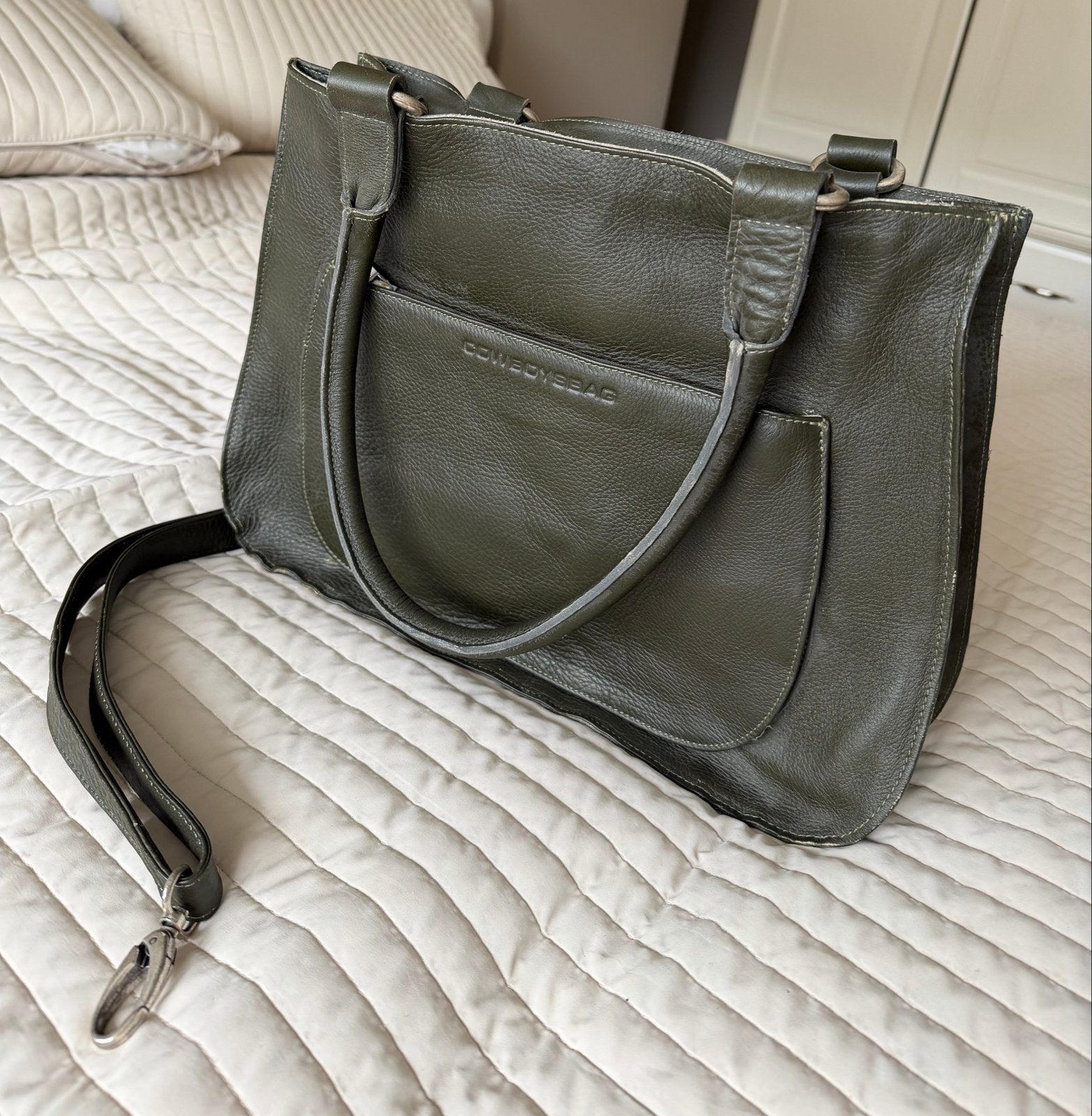 Cowboysbag Quinby leren handtas - Donkergroen, Sieraden, Tassen en Uiterlijk, Ophalen, Gebruikt, Groen, Handtas