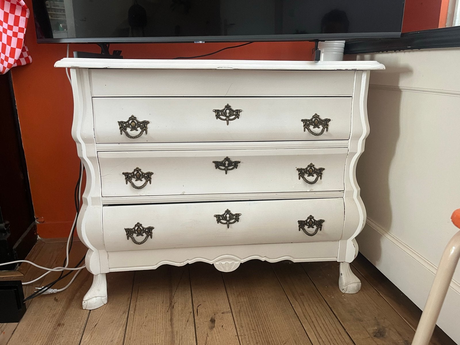 Antieke ladekast / commode met 3 laden, Gebruikt, 100 tot 150 cm, Ophalen of Verzenden, 3 of 4 laden