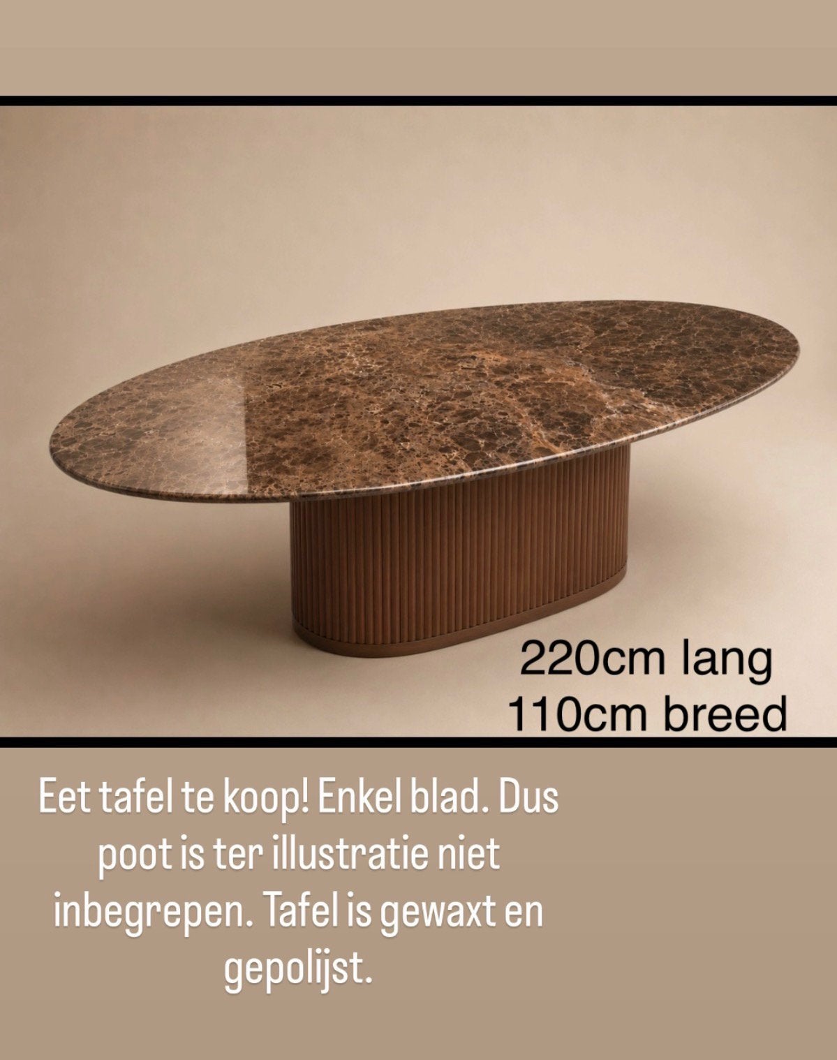 Ovale marmeren tafelblad - Nieuwstaat, Huis en Inrichting, Tafels | Eettafels, Overige materialen, Nieuw, 150 tot 200 cm, Vier personen