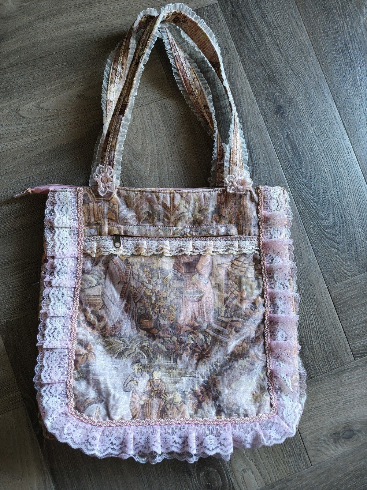 Unieke Handgemaakte Gobelin Schoudertas Coquette Shabby Chic, Ophalen of Verzenden, Zo goed als nieuw, Roze, Overige typen