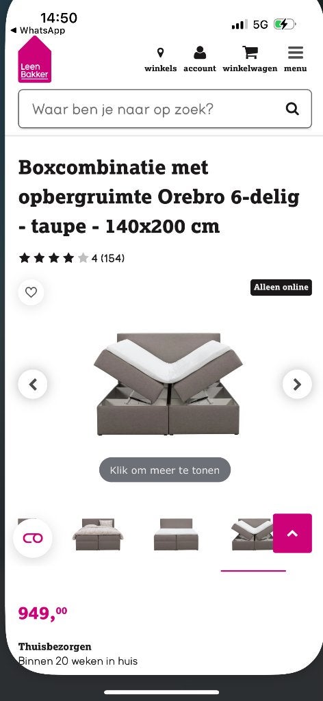 Boxspring 140 met opbergruimte, Ophalen, Gebruikt, Overige kleuren, Tweepersoons