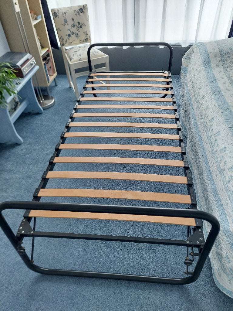 eenpersoons metalen Onderschuifbed /  inklapbaar bed 90x200, Ophalen, 90 cm, Eenpersoons, Zwart