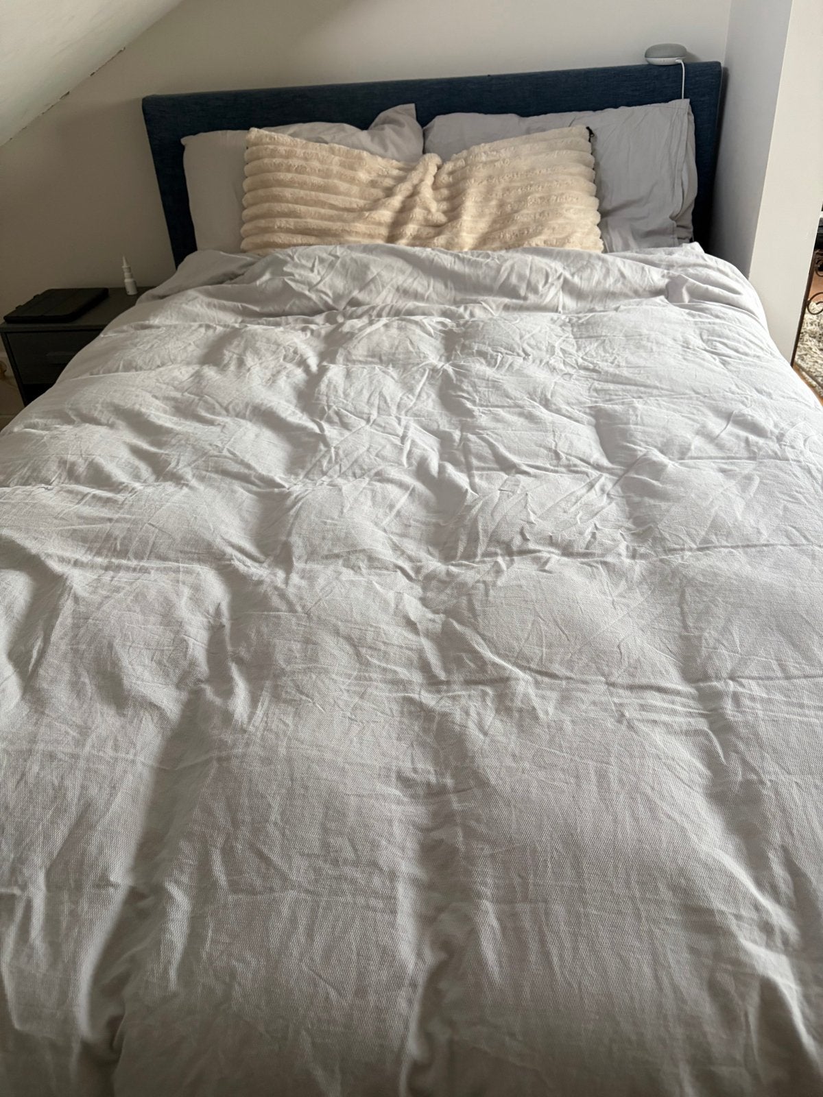 Moet snel weg Boxspring 140x200 cm met hoofdbord, Ophalen, Gebruikt, Blauw, Tweepersoons