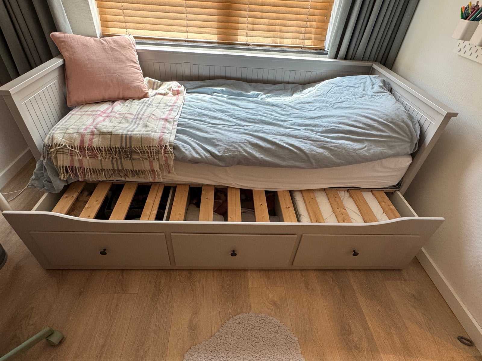 IKEA Hemnes bedbank met 3 lades, Ophalen, Wit, Tweepersoons, 200 cm