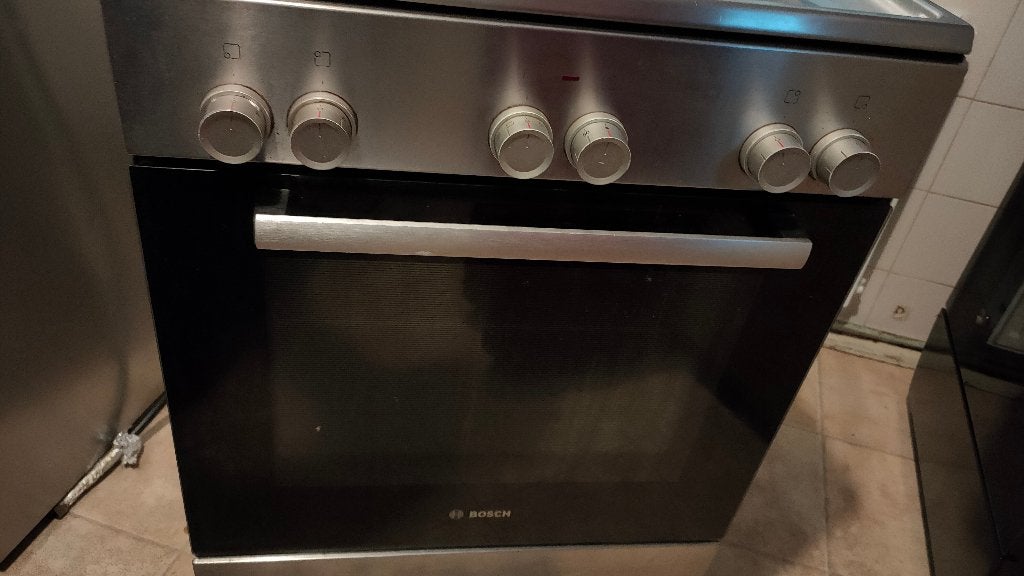 gasfornuis Bosch RVS, Witgoed en Apparatuur, Minder dan 85 cm, 60 cm of meer, Grill, Zo goed als nieuw
