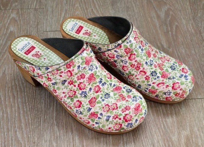 Sanita klompen leren gebloemde klompen hout medische klompen, Overige kleuren, Ophalen of Verzenden, Zo goed als nieuw, Werkschoenen