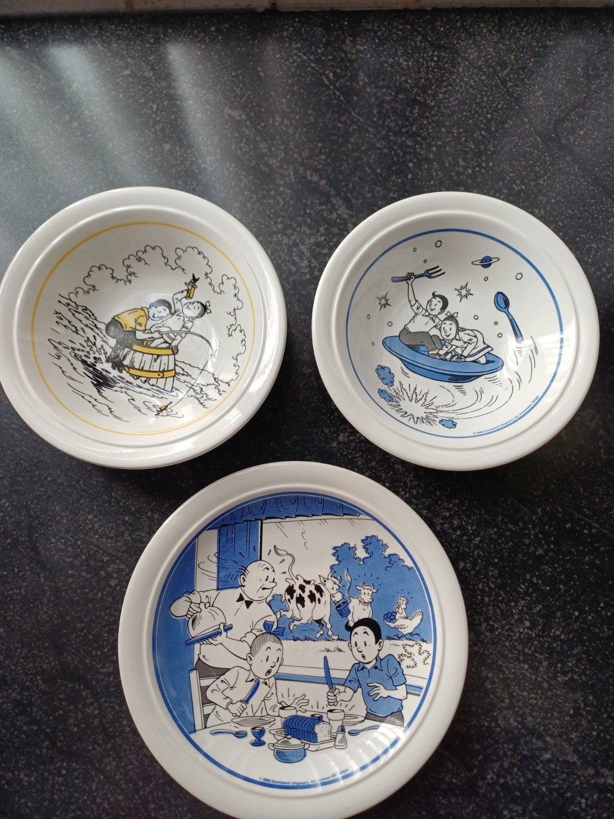 Vintage Suske en Wiske bord en 2 schaaltjes., Ophalen of Verzenden, Zo goed als nieuw, Overige stijlen, Bord(en)