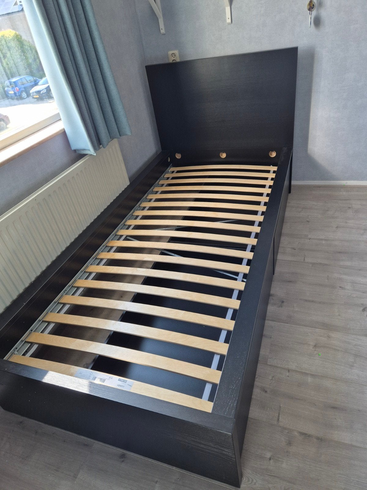 IKEA MALM bedframe met 2 lades, zwartbruin, 90x200 cm, Ophalen, 90 cm, Eenpersoons, Zwart