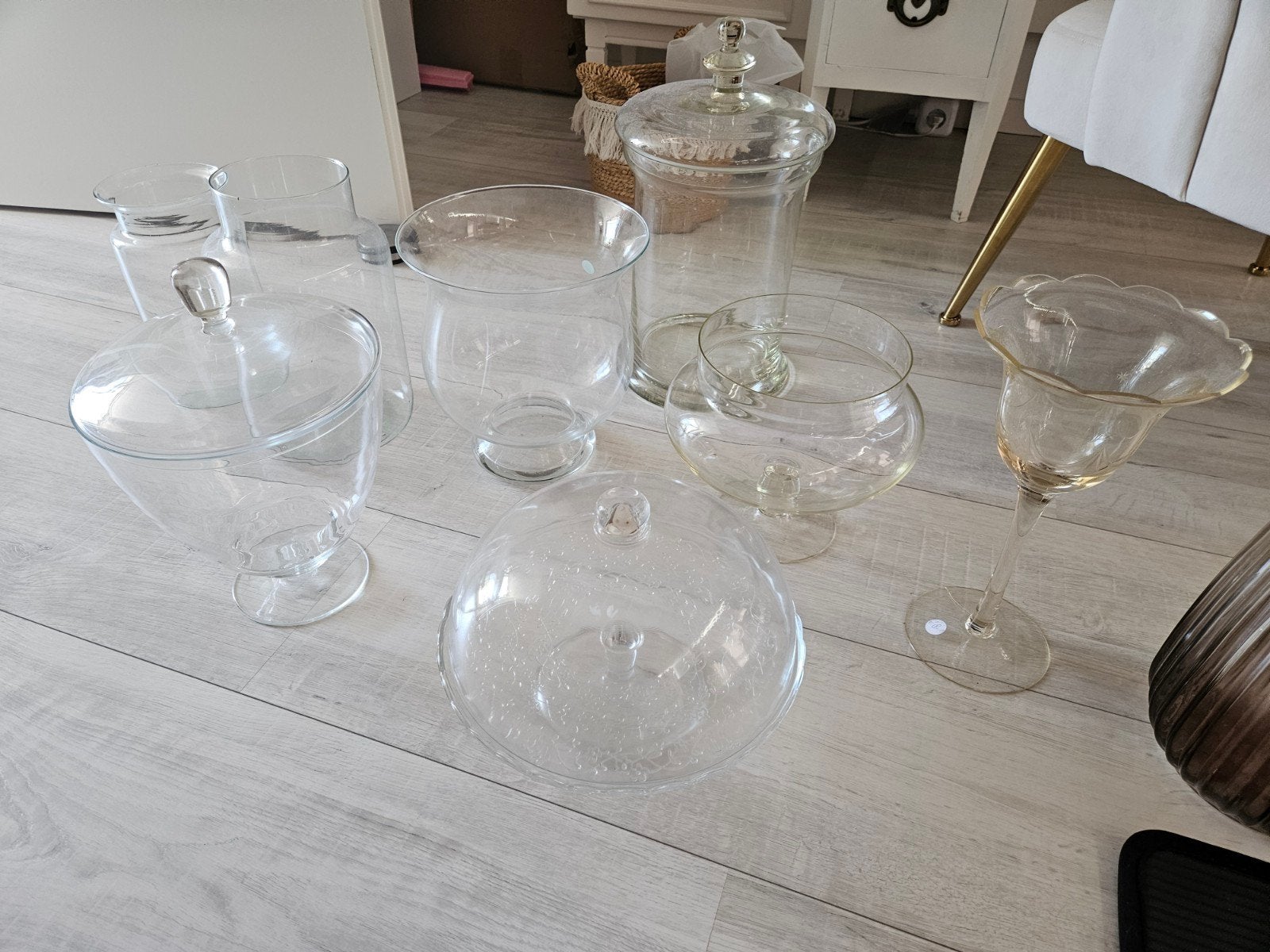 Diverse glazen vazen en potten, Huis en Inrichting, Woonaccessoires | Vazen, Gebruikt, Overige kleuren, 75 cm of meer, Glas, Ophalen