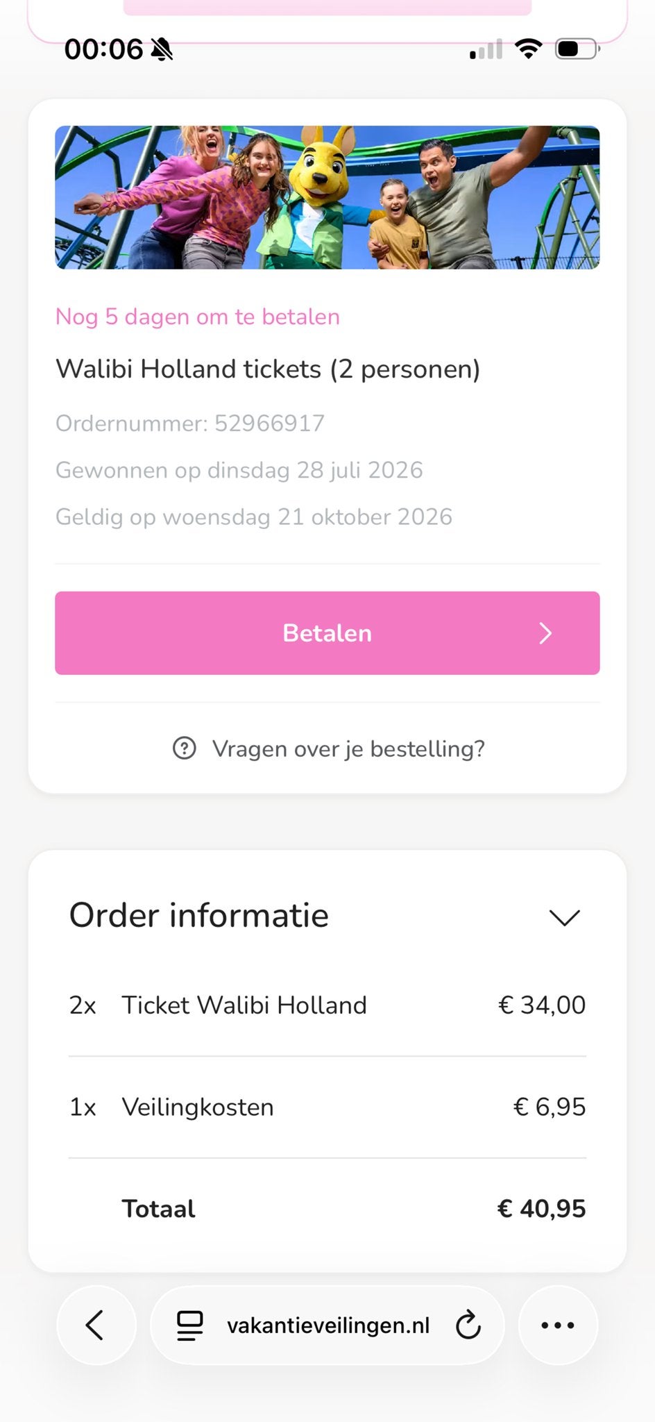 2x Walibi tickets, Twee personen, Ticket of Toegangskaart