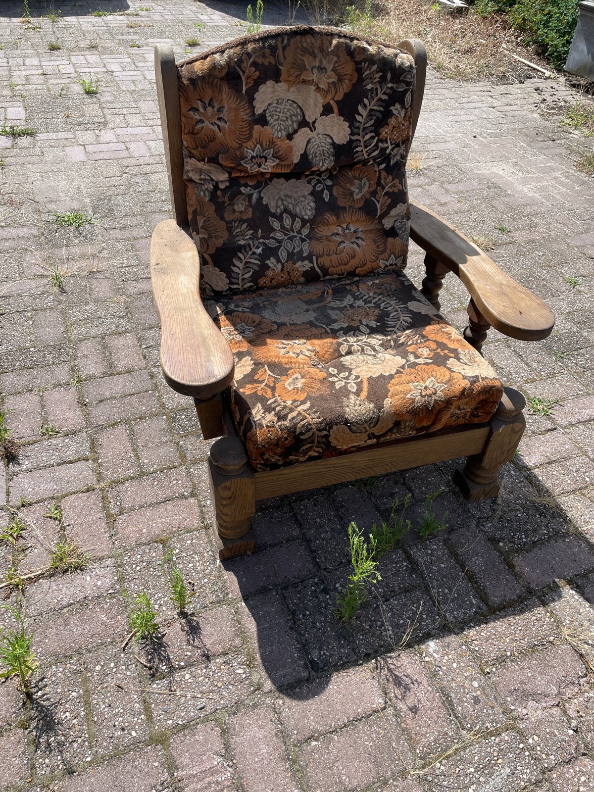 Vintage fauteuil met bloemenprint, Antiek en Kunst, Antiek | Meubels | Stoelen en Banken, Ophalen