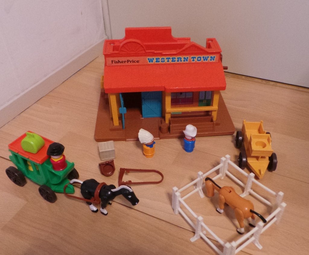 Vintage Fisher Price Western Town leeftijd 2-6 jaar € 30, Ophalen, Gebruikt, Speelset, Met geluid