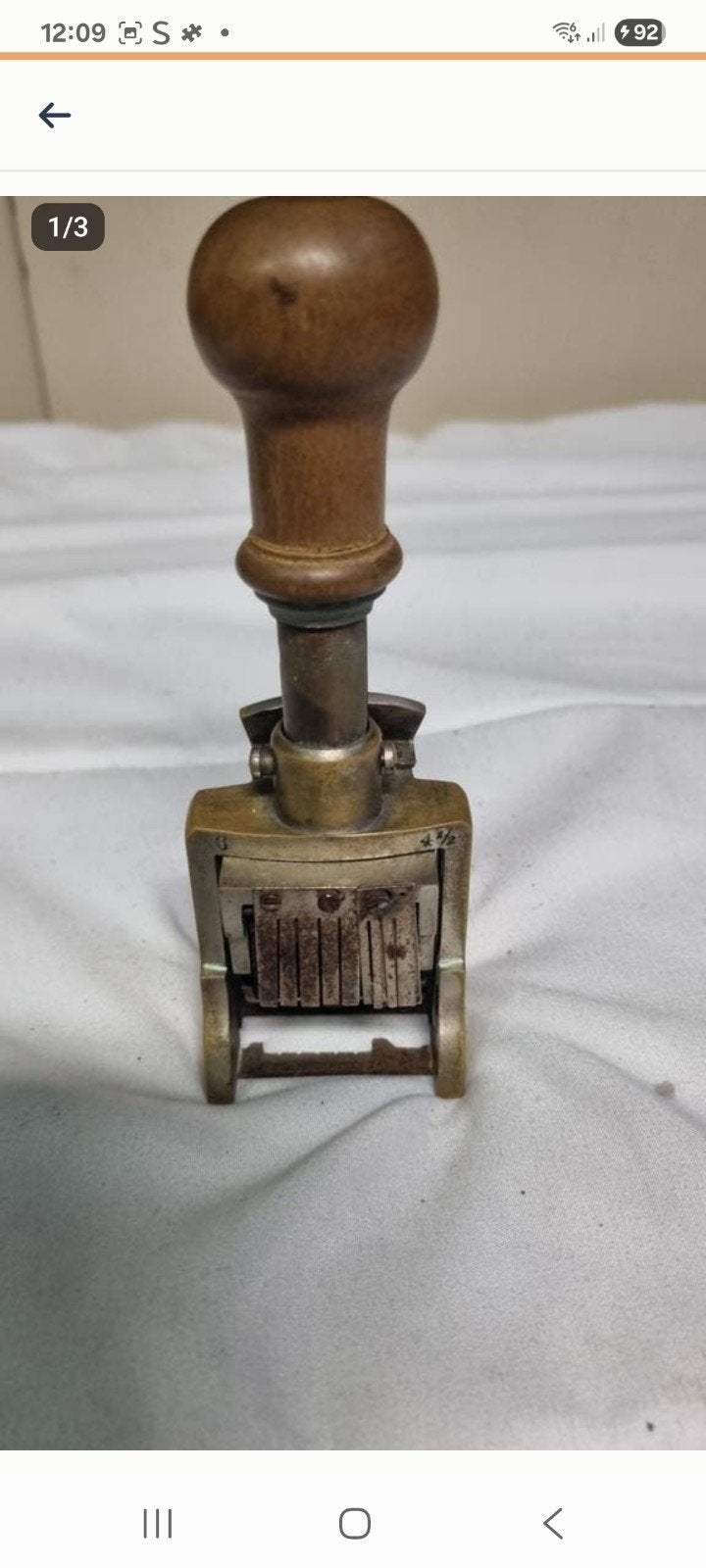 Antieke Bronzen Nummerstempel met Houten Handvat, Ophalen of Verzenden