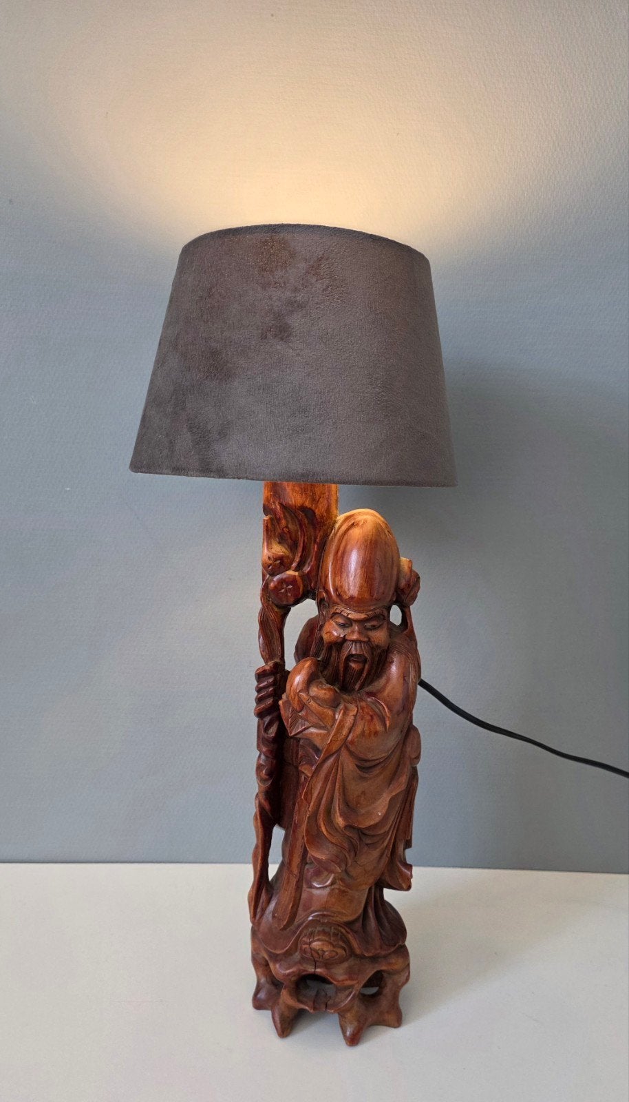 Mooie houten chinese tafellamp chinees houtsnijwerk, Ophalen of Verzenden, Met kap