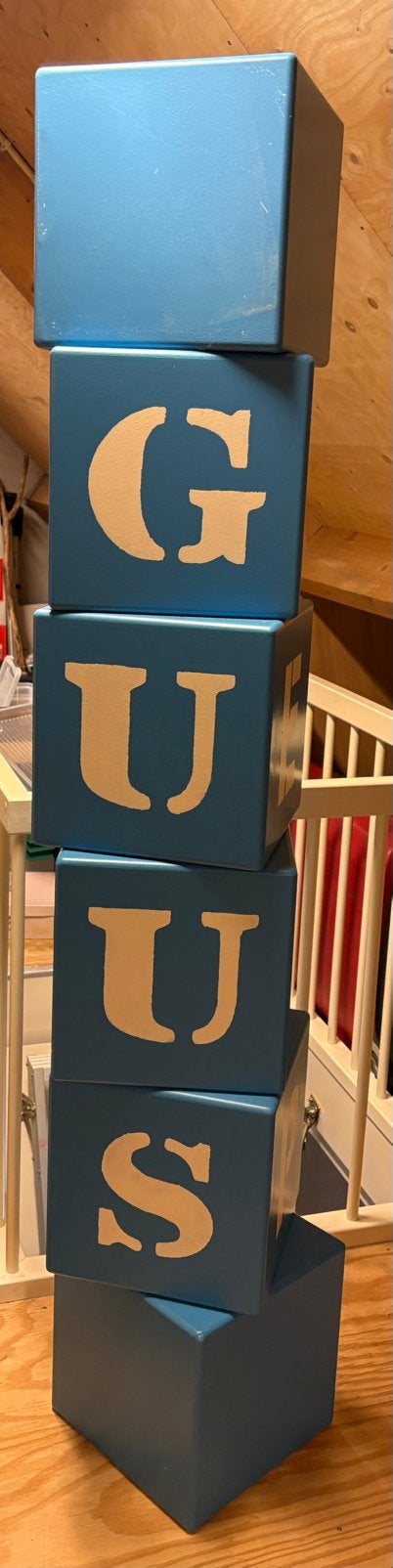 Kraamversiering blokken geboorte blauw, Ophalen, Gebruikt