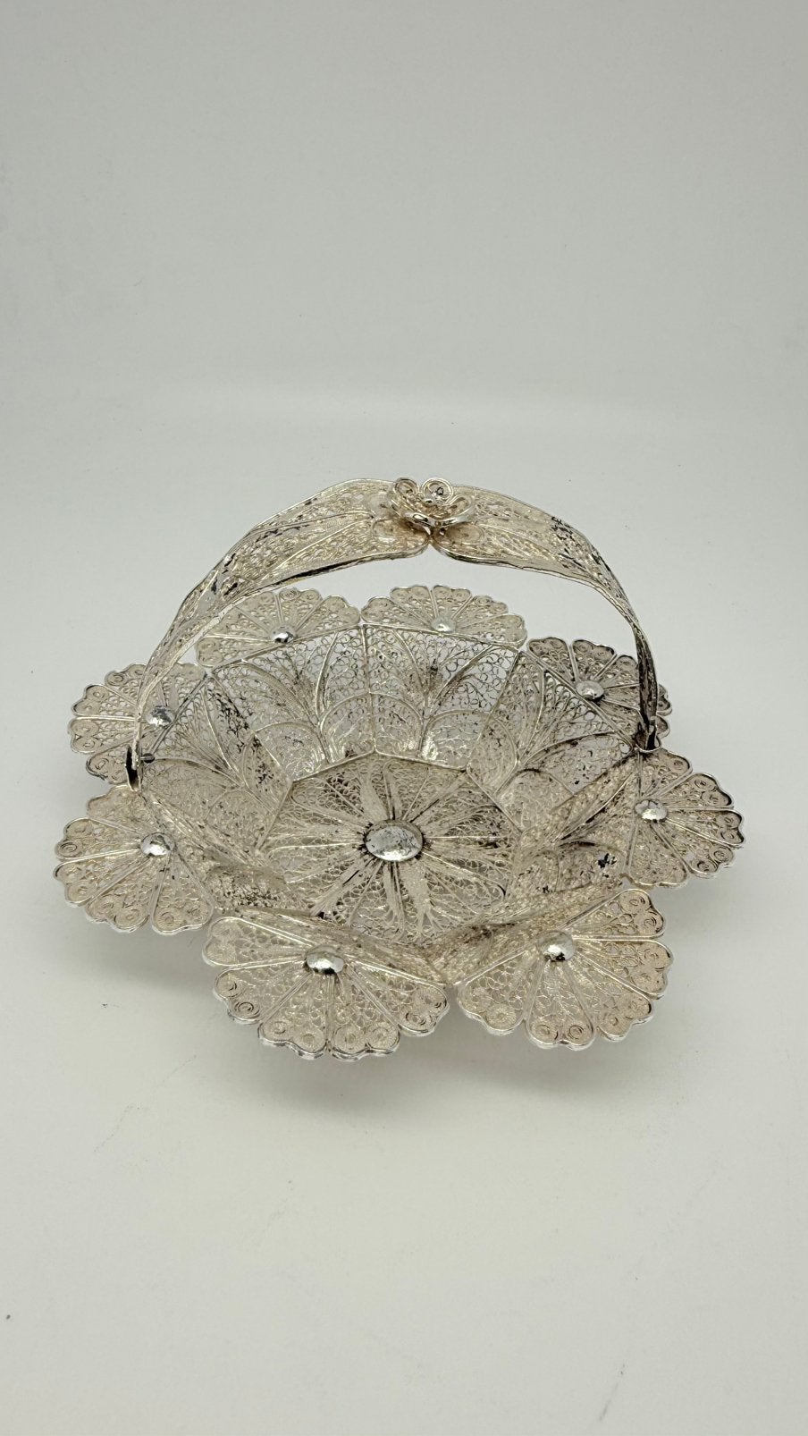 Antiek verzilverd filigrain werk: mandje met hengsel., Verzenden, Zilver