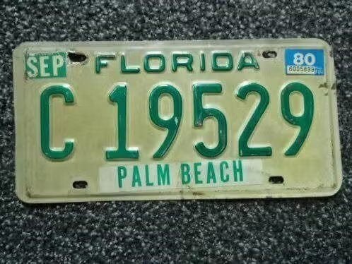 Kentekenplaat licenseplate Florida Palm Beach 1980 USA, Verzenden, Gebruikt, Auto's