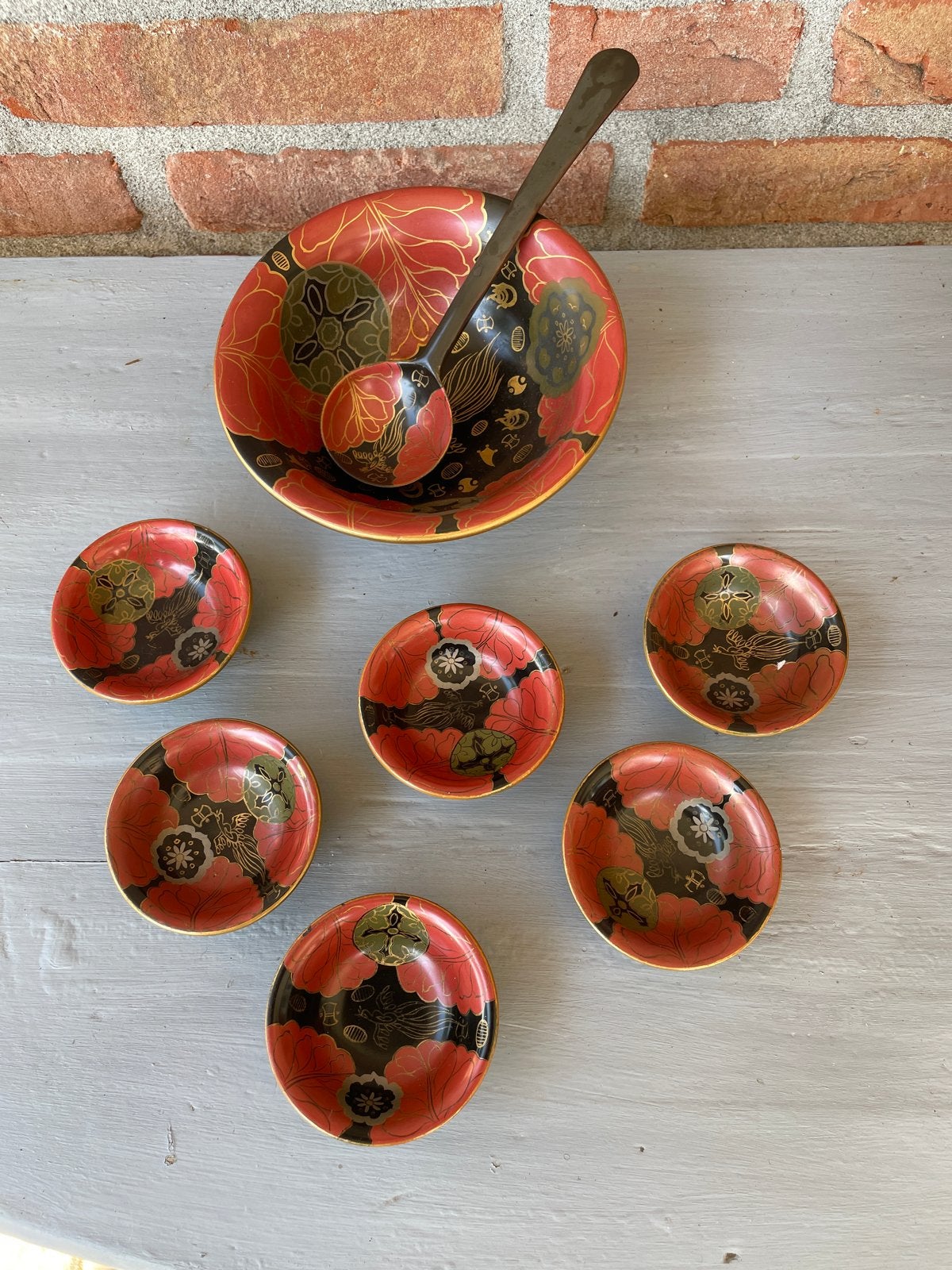 Vintage Japanse Lakwerk Kommenset met Lepel, Ophalen
