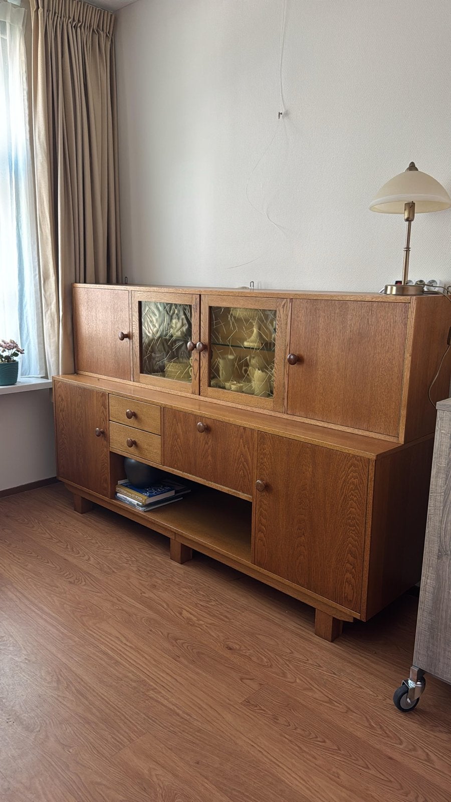 Handgemaakt Dressoir Jaren '80 - 2 Delen, Bovenstuk Hangbaar, Ophalen, Gebruikt, 150 tot 200 cm, Met lade(s)