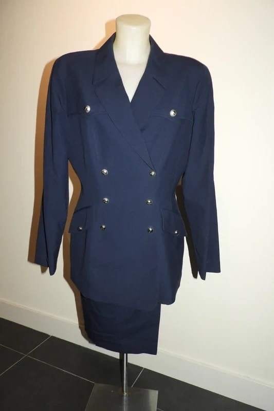 Thierry Mugler 2 delig vintage pak wikkel rok jasje drukkers, Maat 38/40 (M), Kostuum of Pak, Zo goed als nieuw, Mugler