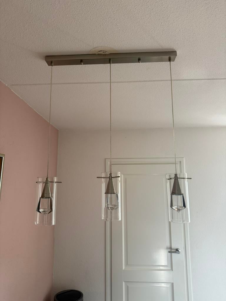 Hanglamp met 3 lampen, Huis en Inrichting, Lampen | Hanglampen, Ophalen, Gebruikt, Glas, Modern