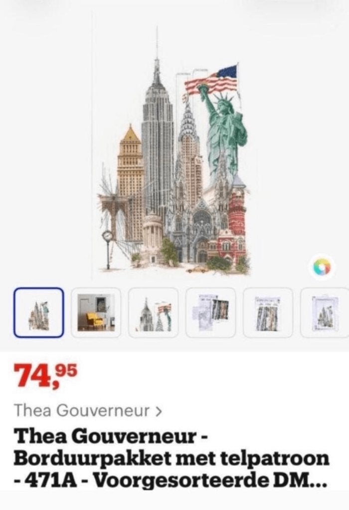 BORDUURPAKKET THEA GOUVERNEUR NEW YORK, Verzenden, Nieuw, Handborduren, Borduurpakket