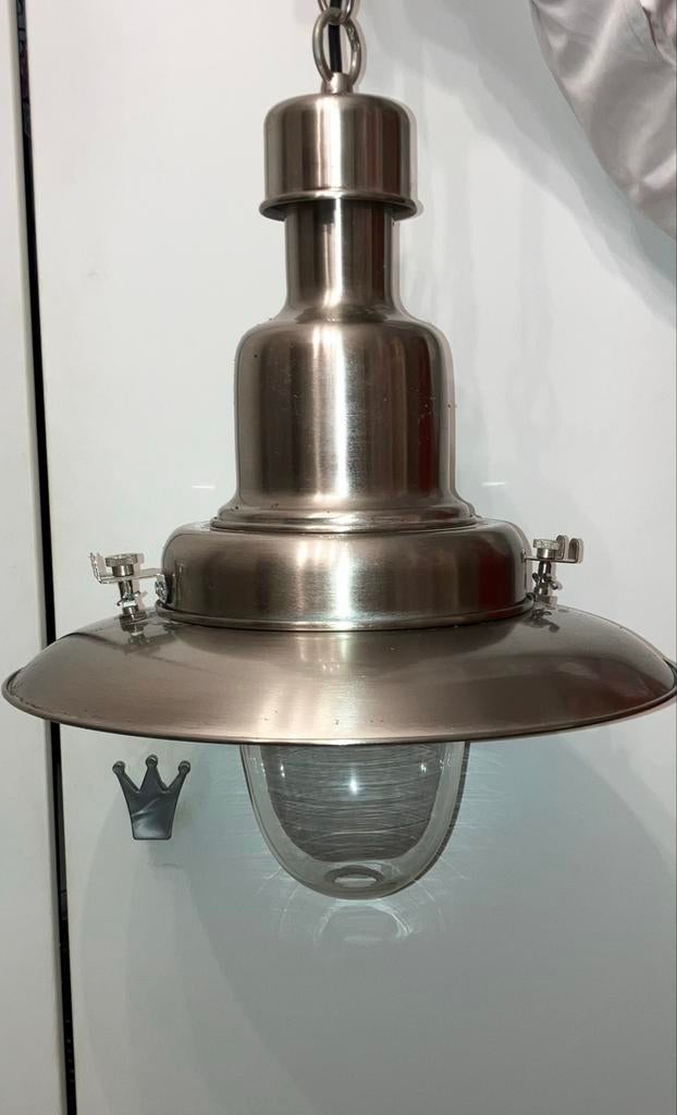 Industriële Hanglamp - Geborsteld Metaal Glas, Ophalen of Verzenden, Zo goed als nieuw, Metaal, Minder dan 50 cm
