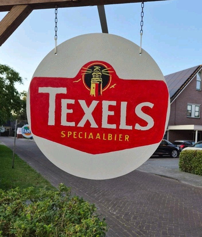 Handbeschilderd Reclamebord Texels Speciaalbier - 59 cm, Ophalen, Zo goed als nieuw, Reclamebord