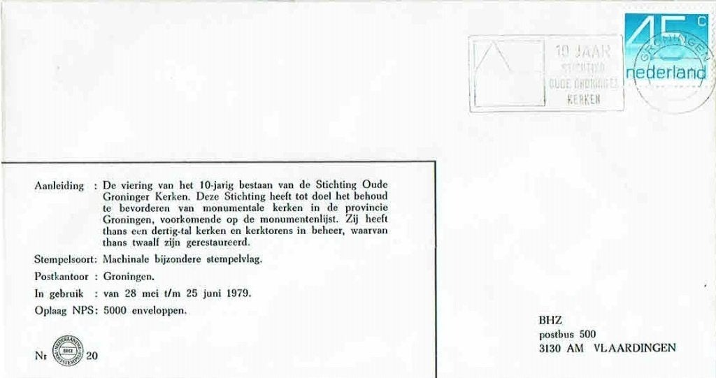 Nederland 1979 St. Oude Groninger Kerken 10 jaar, Verzenden, Envelop