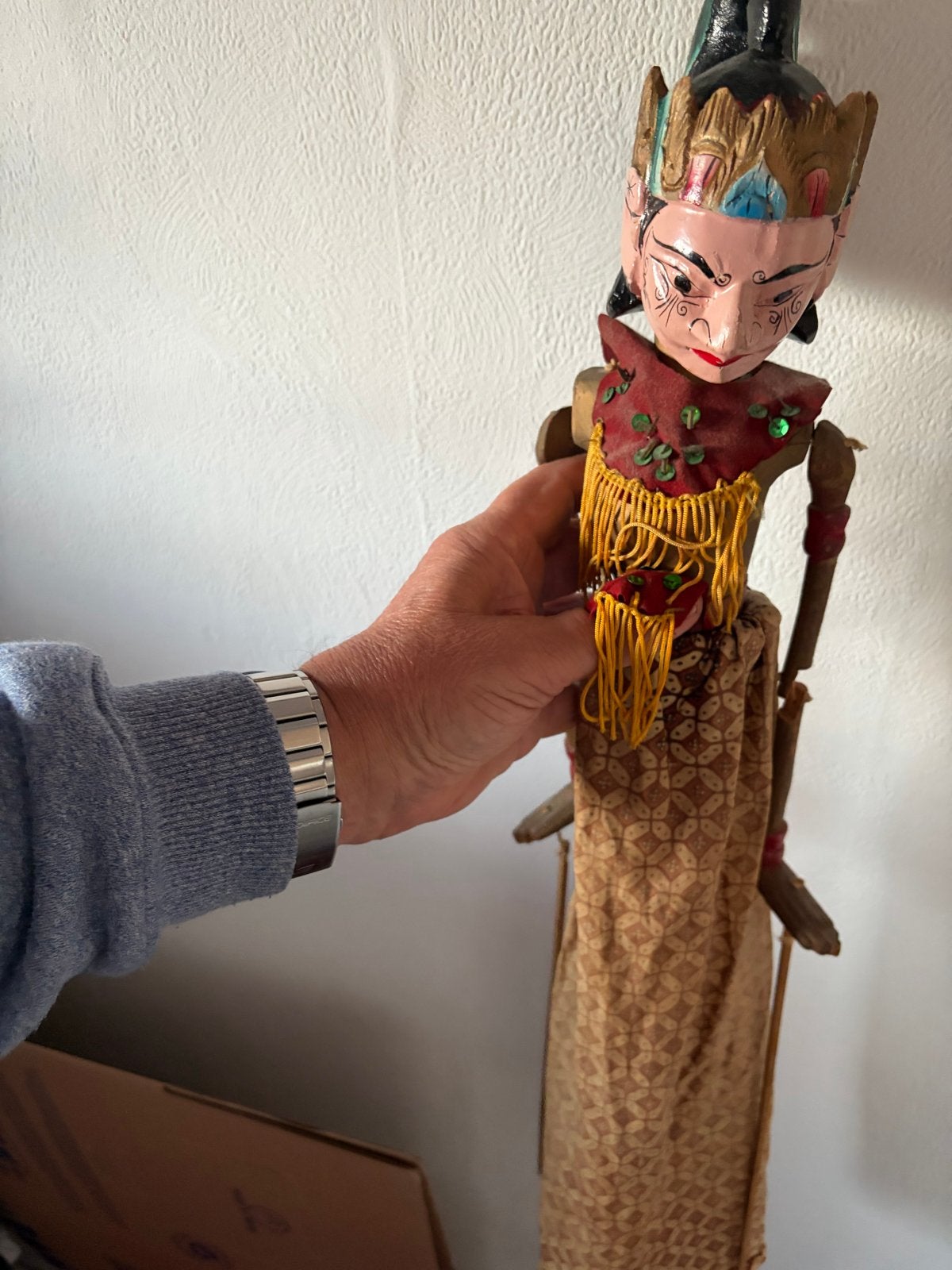 Set van antieke 3 Wayang Golek poppen uit Indonesië, Hout, Handgemaakt, Ophalen of Verzenden, Indonesië