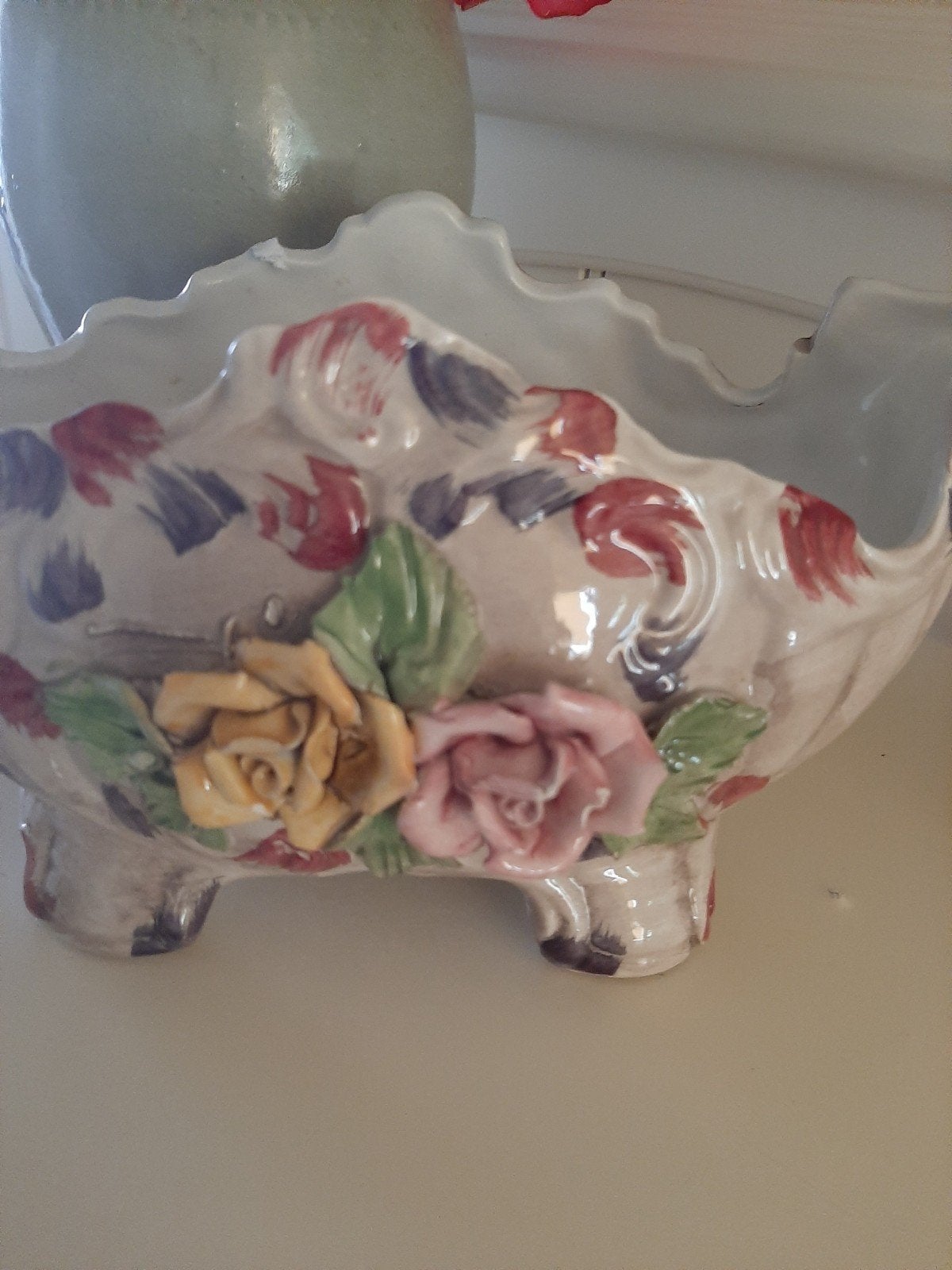 Vintage Bassano Keramiek Bloempot met Rozen, Ophalen of Verzenden