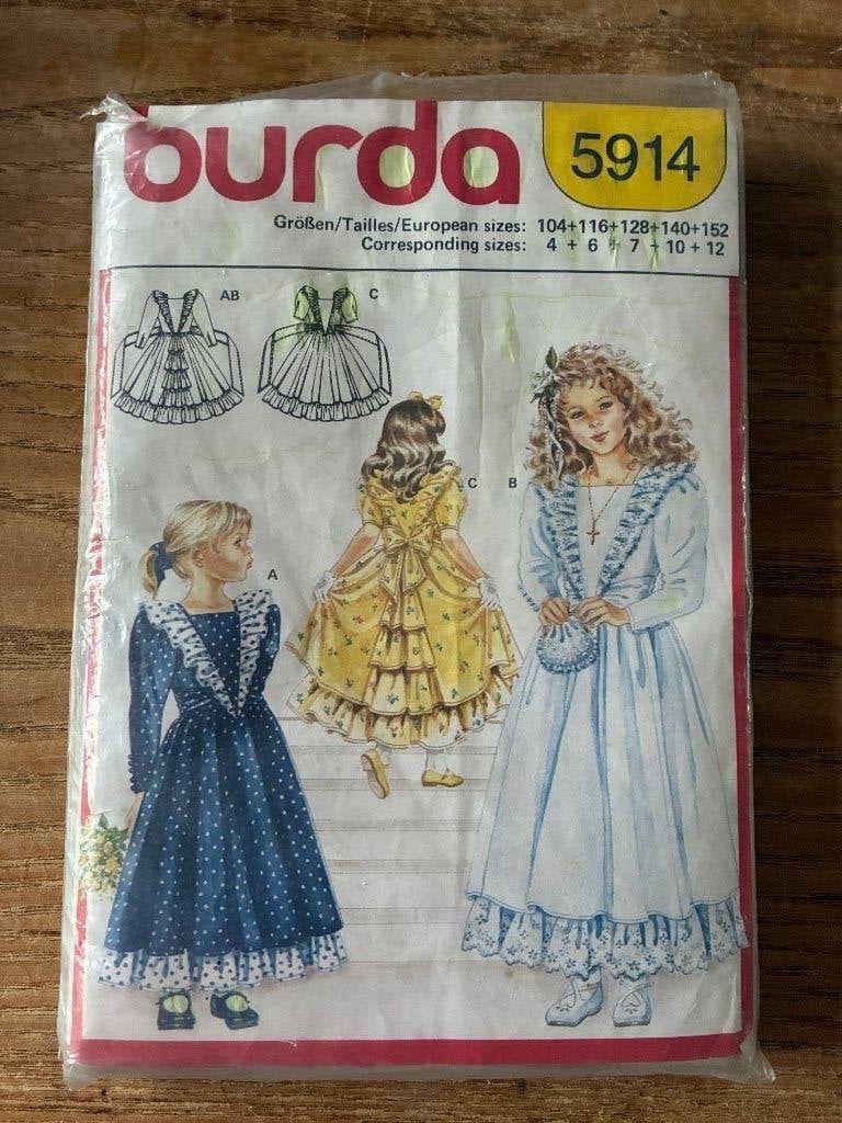 Vintage Burda kids naaipatroon 5914 jurk (maat 104 - 152), Overige typen, Kind, Verzenden, Burda