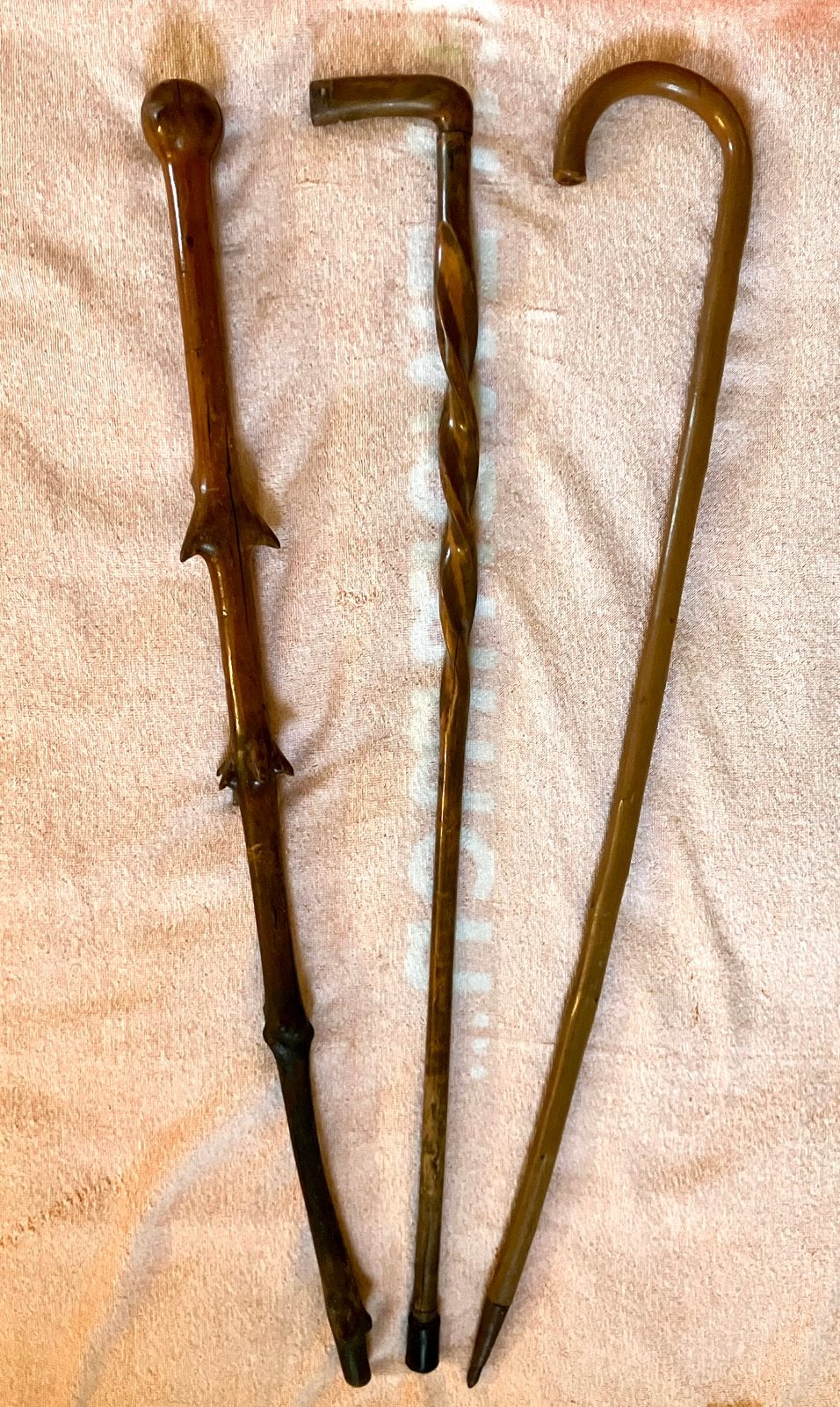 Antieke Houten Wandelstok 3 st. Mooi Bewerkt en stekels stok, Ophalen of Verzenden