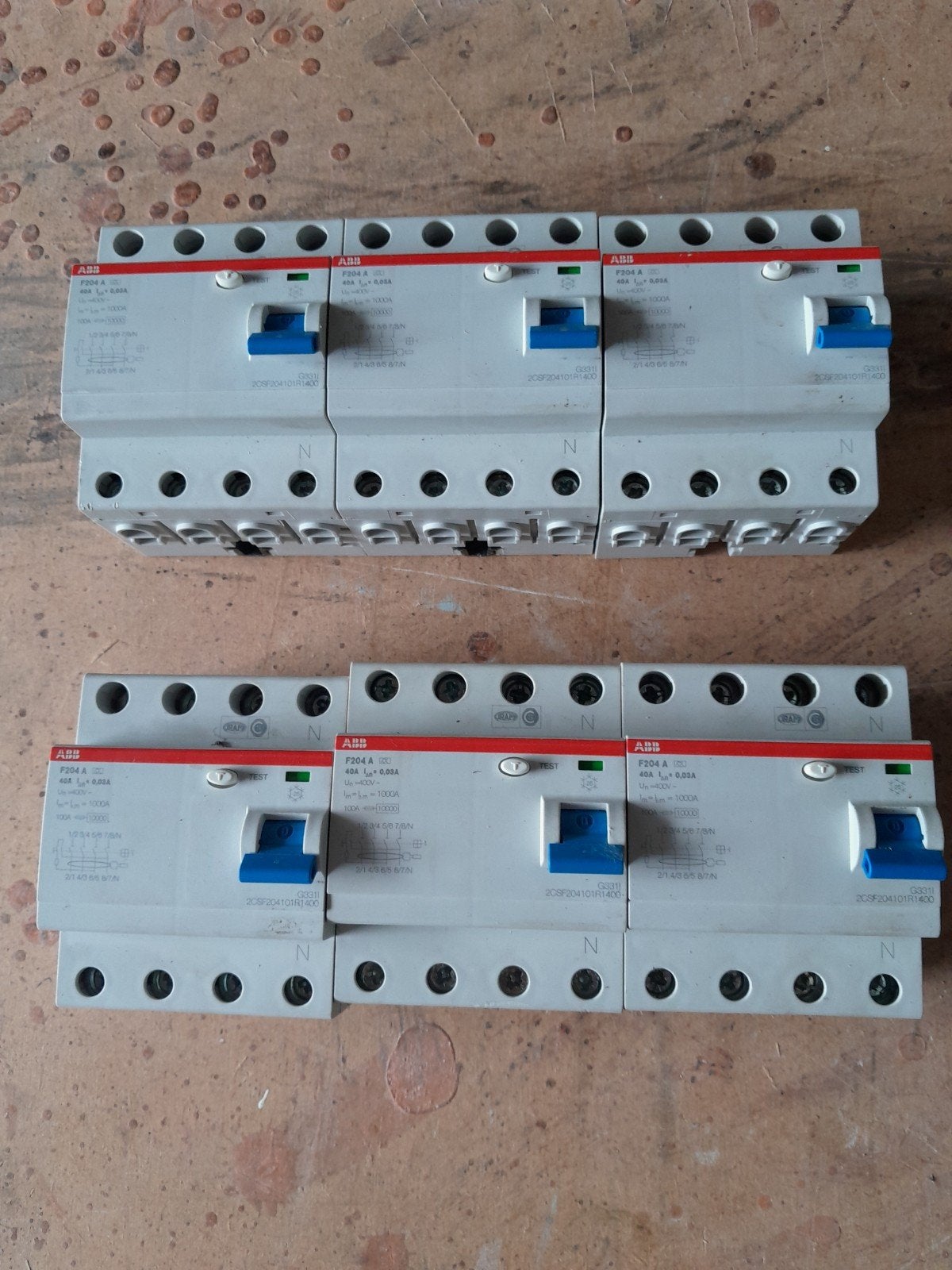 6x ABB B40 3polig plus Nul aardlek schakelaar, Ophalen of Verzenden, Gebruikt, ABB, Aardlekschakelaar
